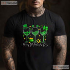 Leopard Shamrock Wine Glasses St Patricks Day T-Shirt Funny Drinking