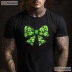 Coquette Bow Shamrock St Patricks Day T-Shirt Cute Ribbon Pink Green Girl