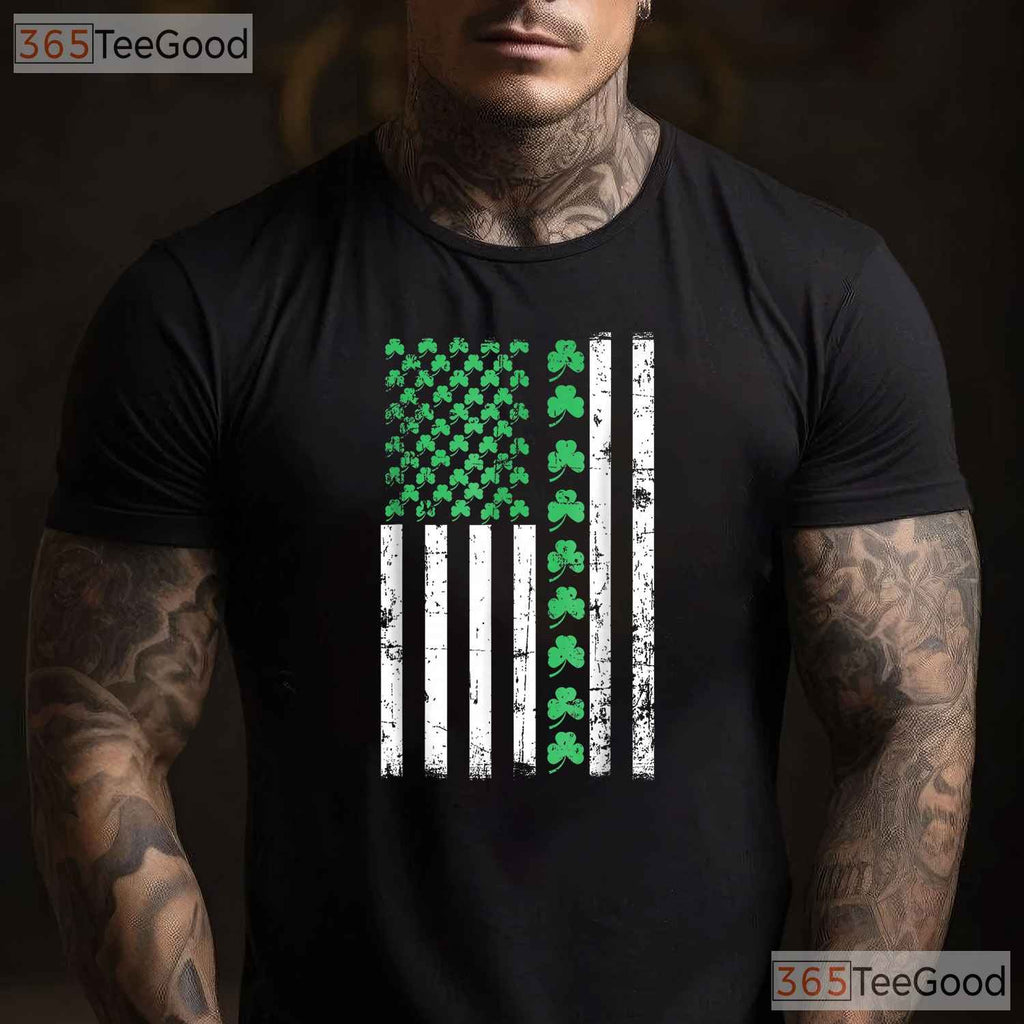 American Flag Irish St Patricks Day T-Shirt Patriotic Shamrock Men Gift