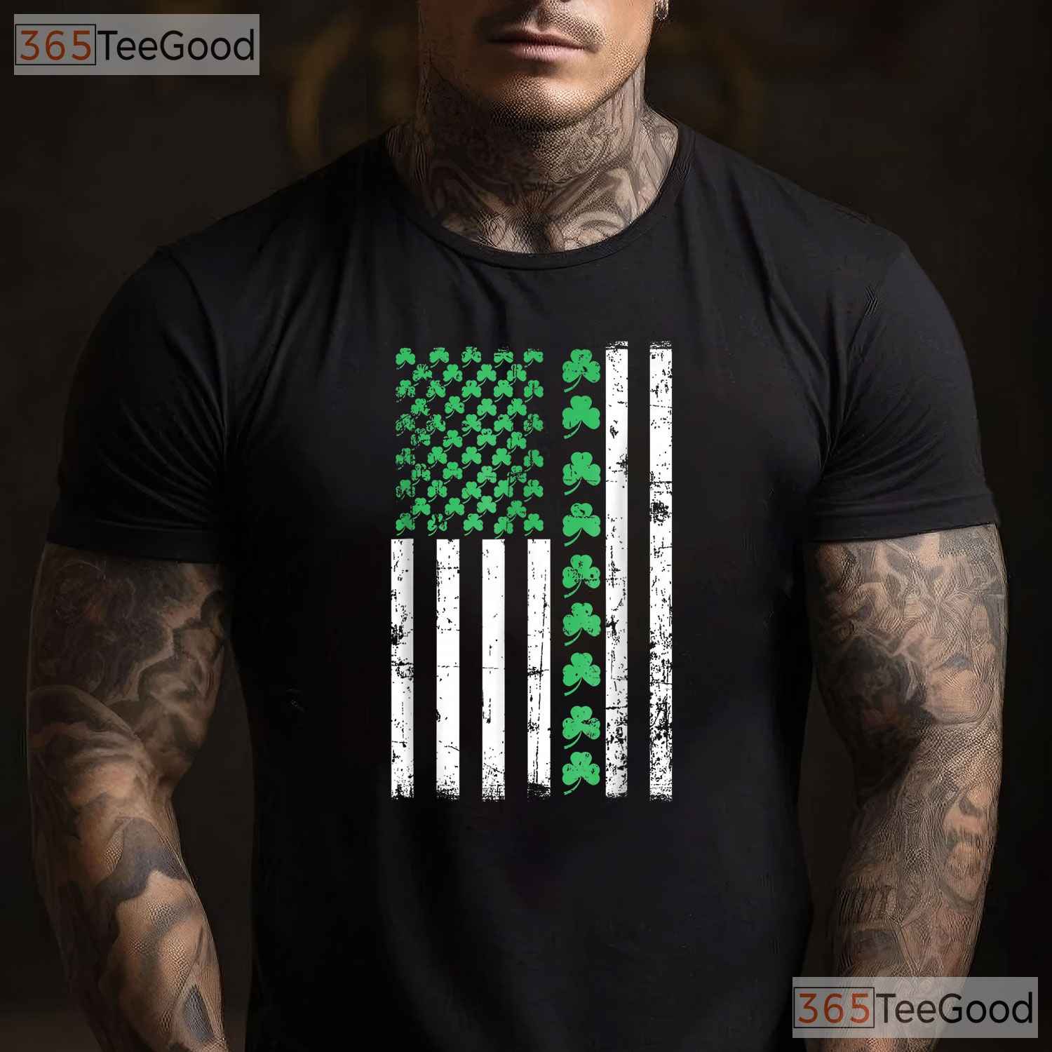American Flag Irish St Patricks Day T-Shirt Patriotic Shamrock Men Gift