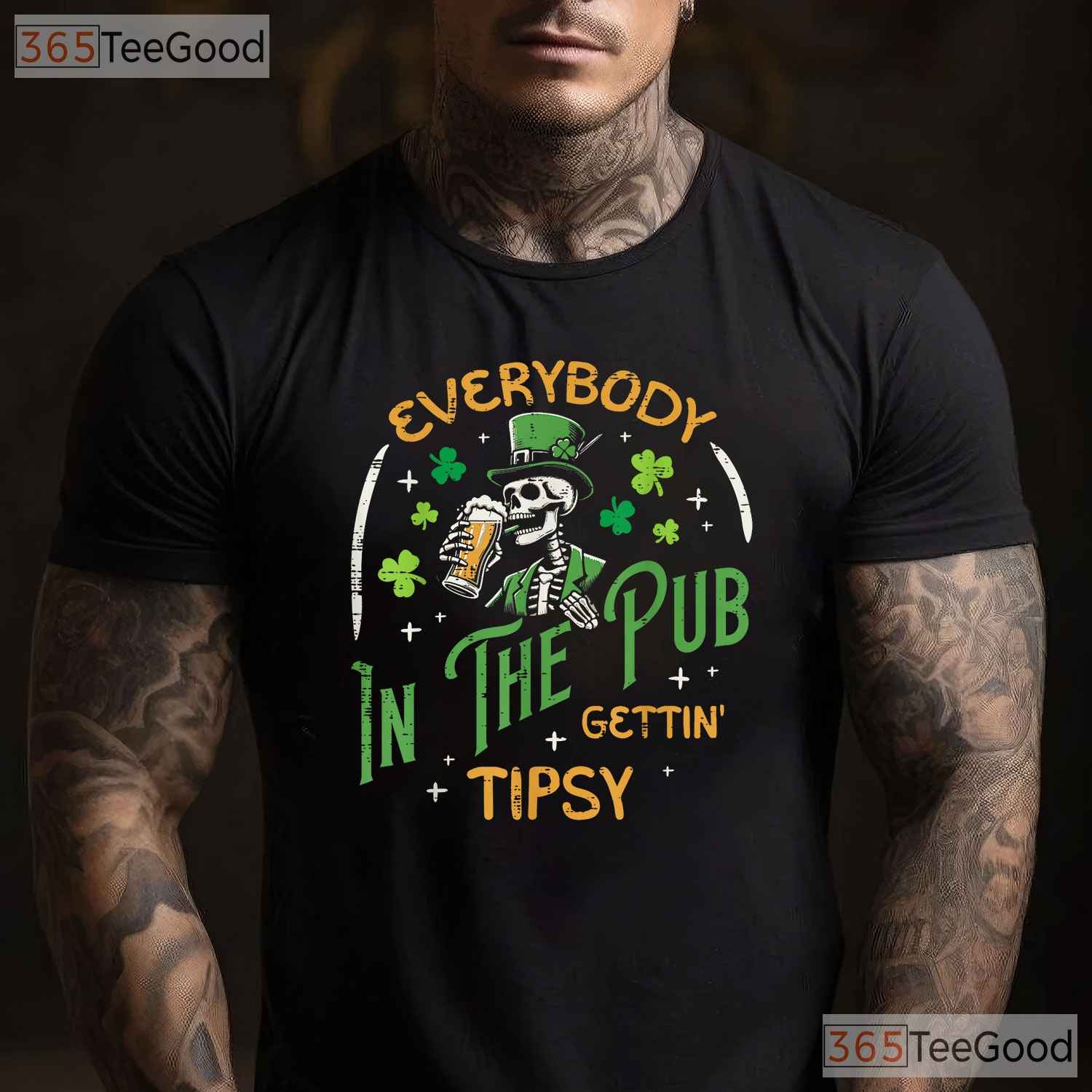 Inside Everybody Is Irish St Patricks Day T-Shirt Skeleton X Ray Men Tee