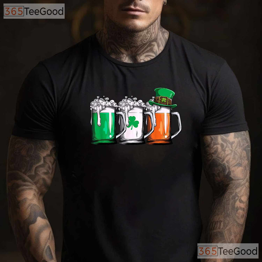 Irish Beer Ireland Flag St Patricks Day T-Shirt Vintage Pub Drinking Tee
