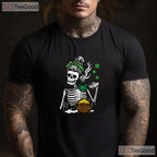 Messy Bun Skeleton Drinking Coffee St Patricks Day T-Shirt Funny Mom Life Tee