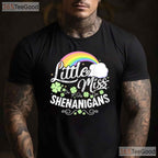 Little Miss Shenanigans St Patricks Day T-Shirt Cute Retro Toddler Girl Tee