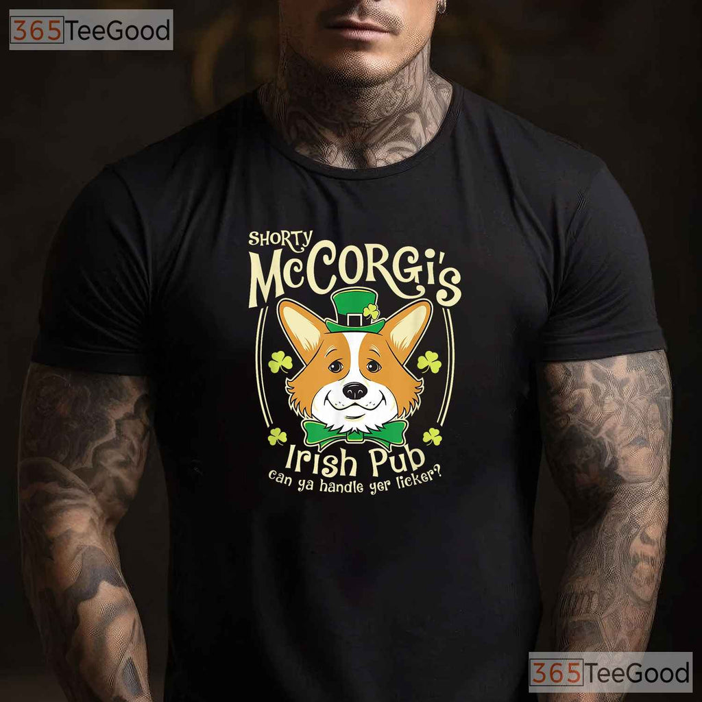Shorty McCorgi Corgi St Patricks Day T-Shirt Funny Dog Lover Irish Pub Tee