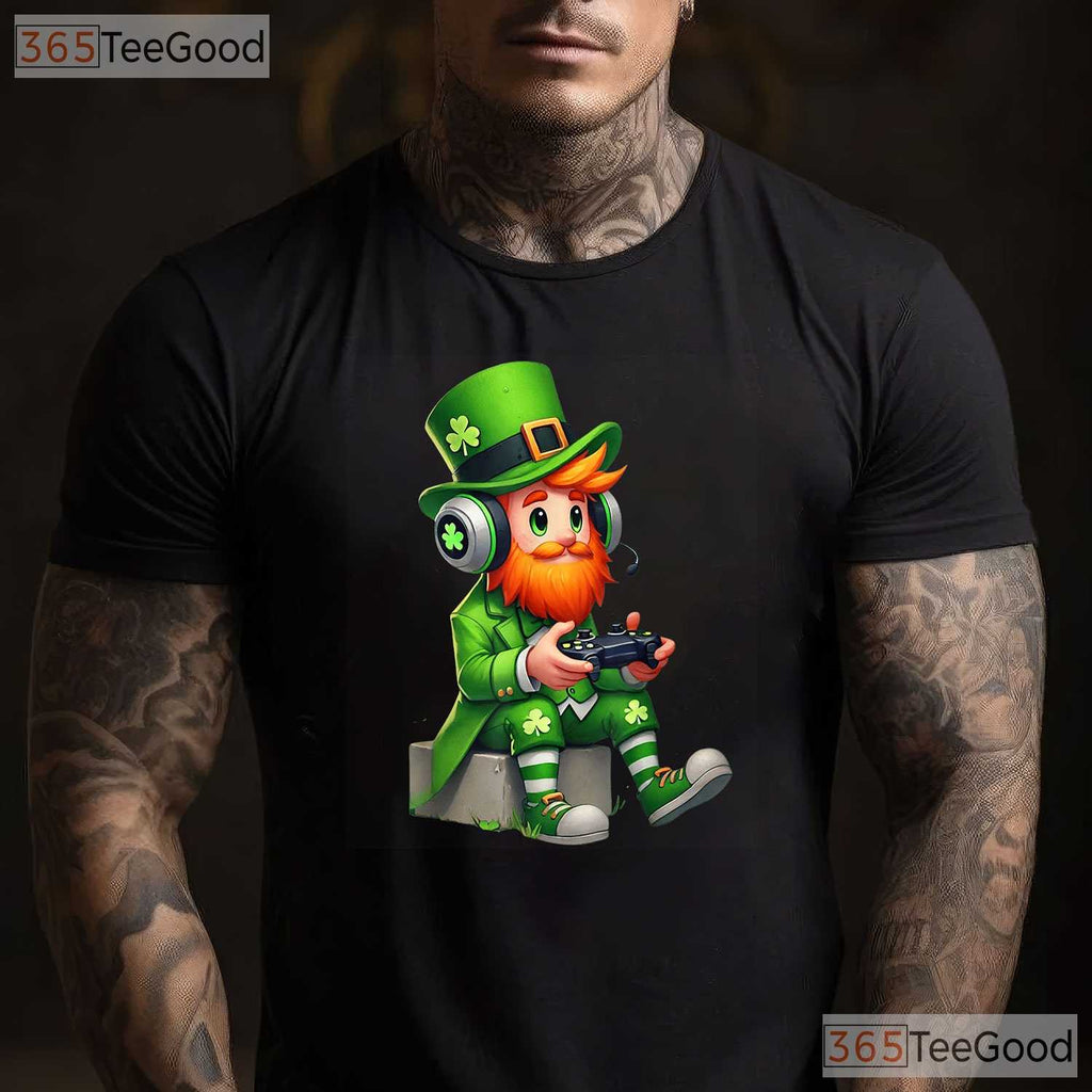 Video Game Leprechaun St Patricks Day T-Shirt Gamer Boys Controller Kids Tee