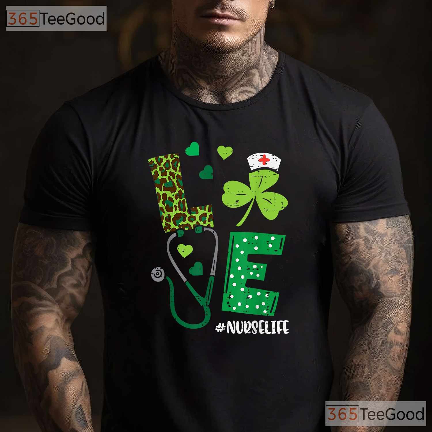 Love Stethoscope Shamrock Nurse Life St Patricks Day T-Shirt RN Medical Tee