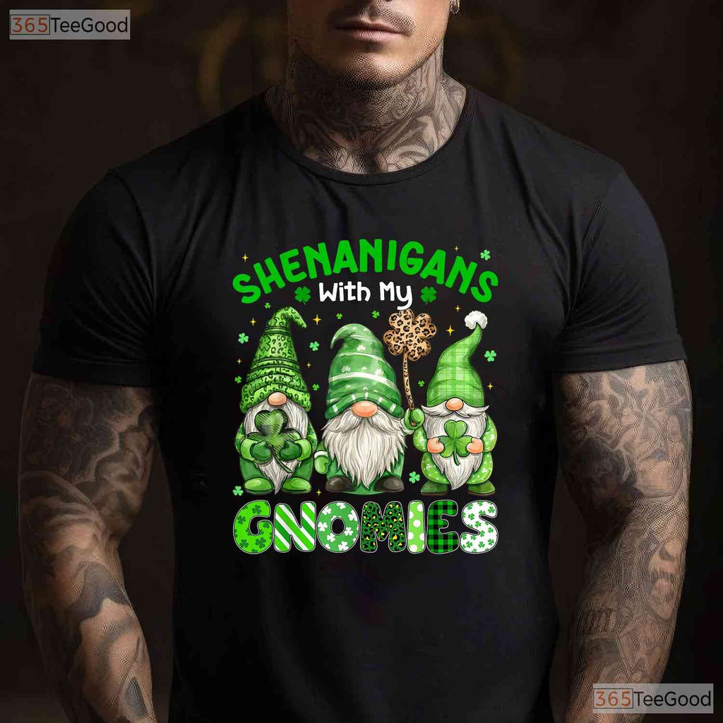 Shenanigans With My Gnomies St Patricks Day T-Shirt Leopard Plaid Women