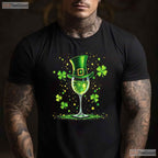 Irish Shamrock Wine Glass St Patricks Day T-Shirt Funny Drinking Women Tee