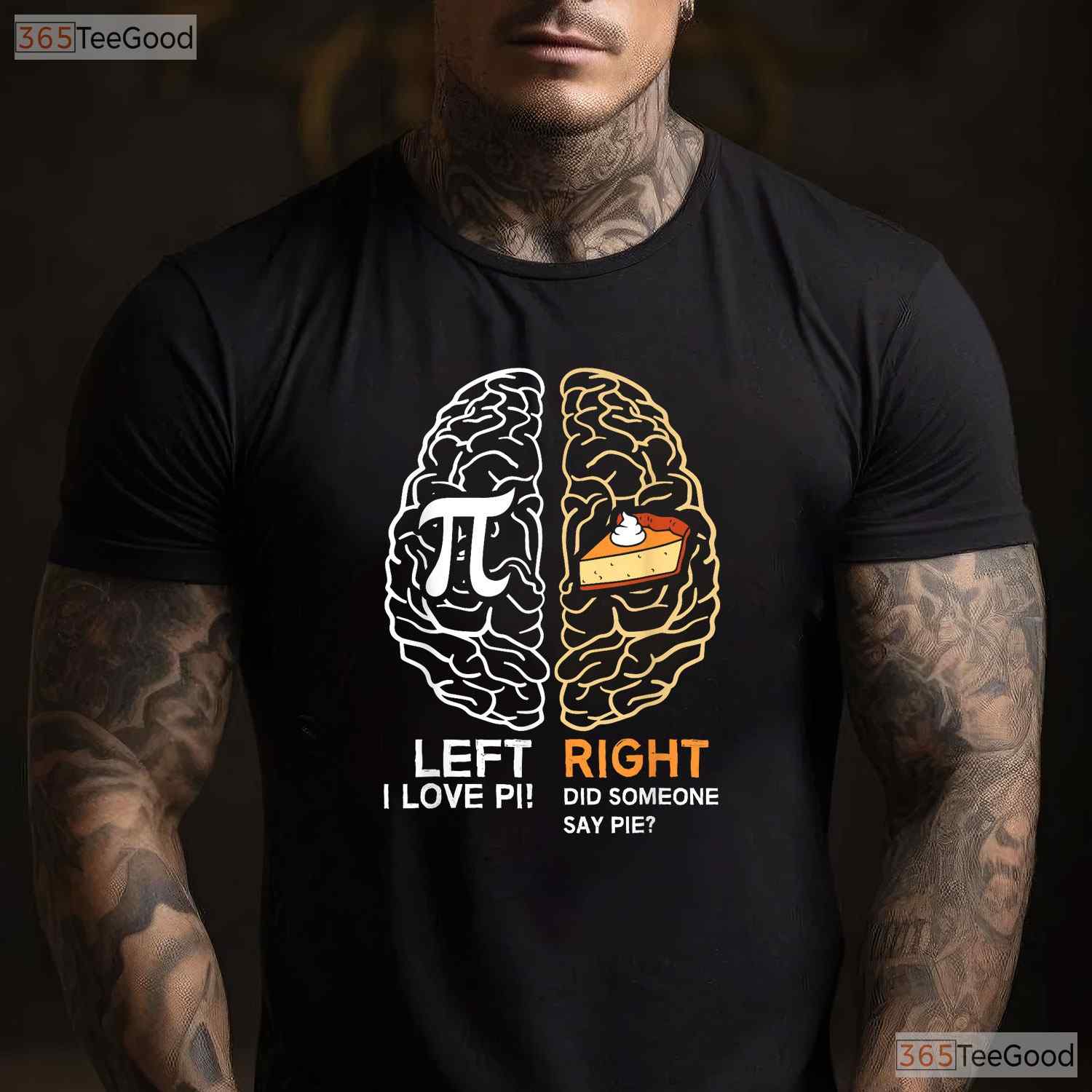 Funny Pi Day Left Vs Right Brain Pie Shirt Math Geek Logic Art Gift Tee