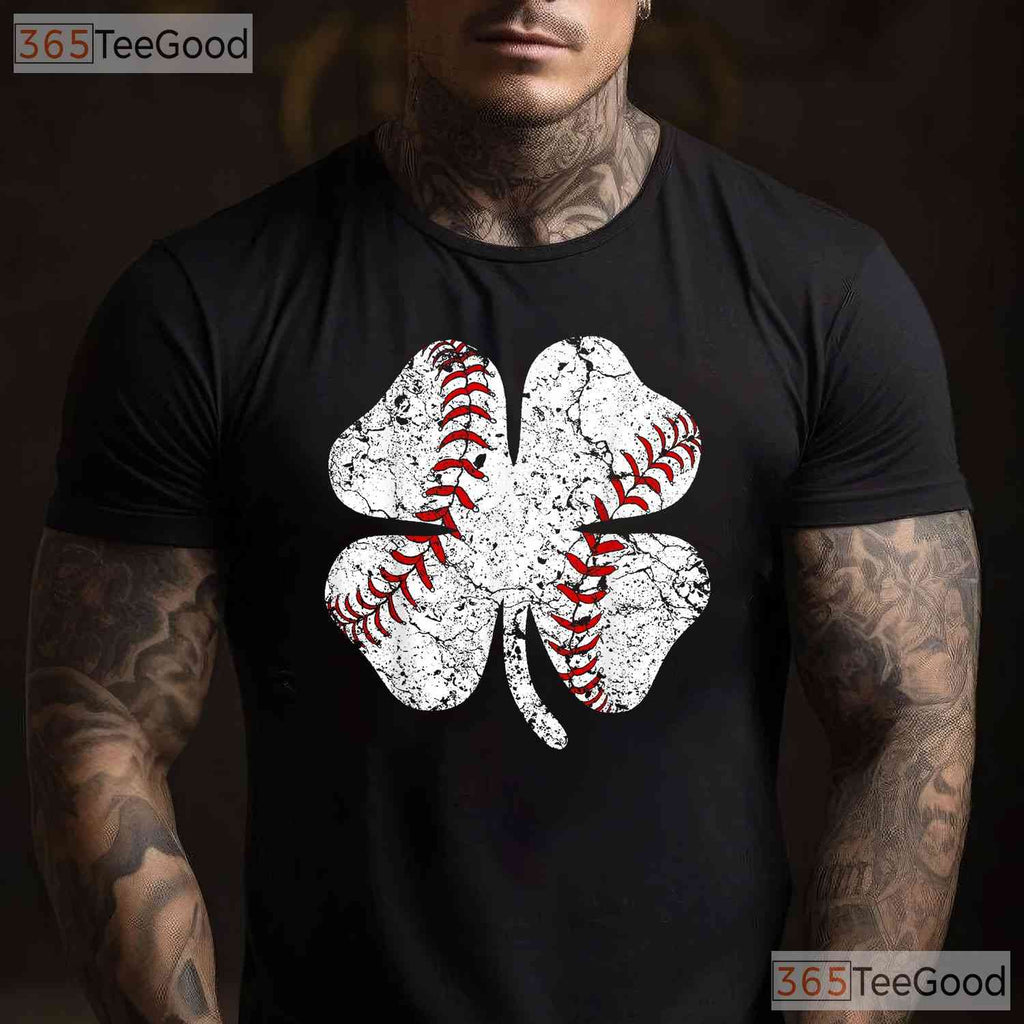 Baseball Shamrock St Patricks Day T-Shirt Sports Mom Dad Coach Player Tee