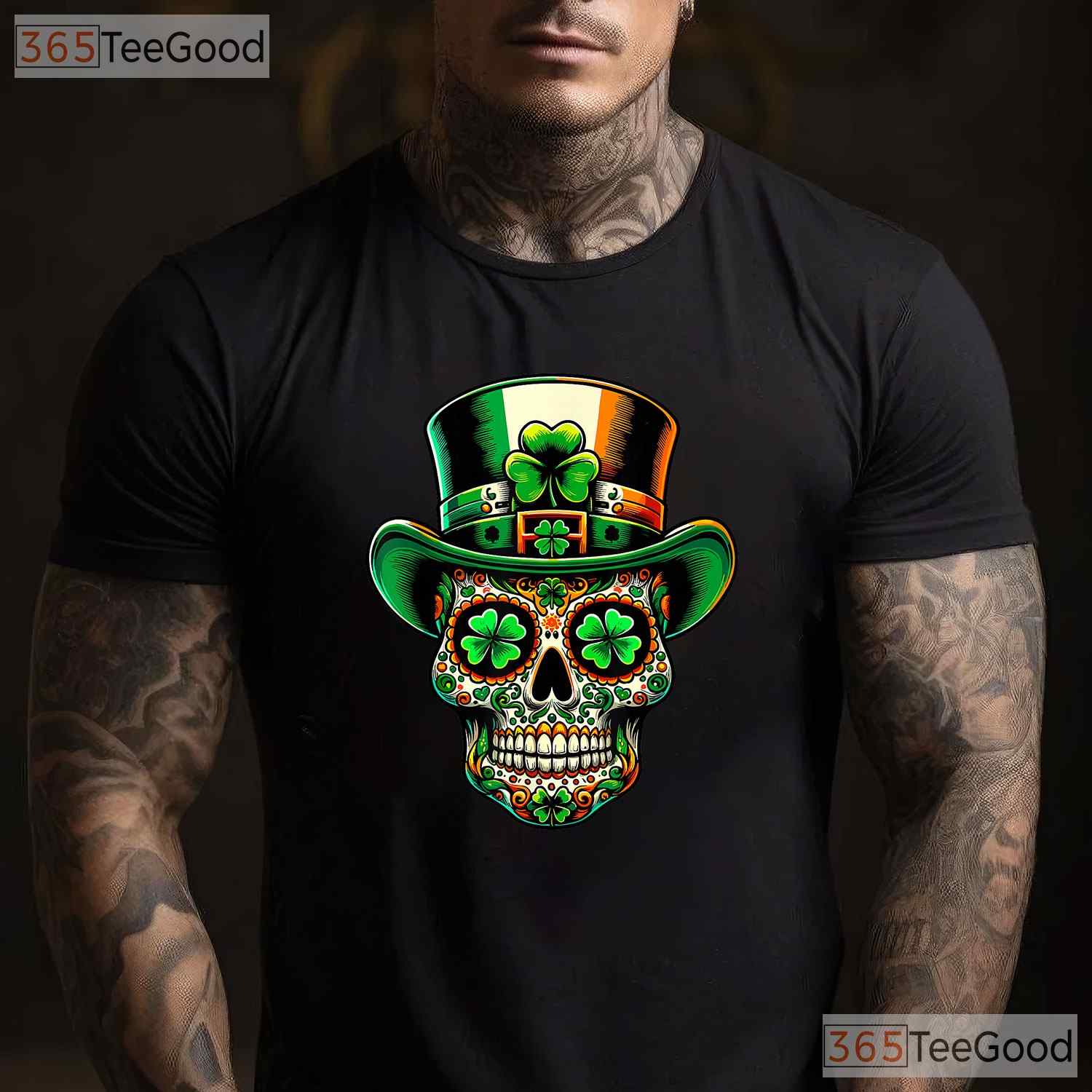 Irish Sugar Skull St Patricks Day T-Shirt Day Of The Dead San Patties Tee
