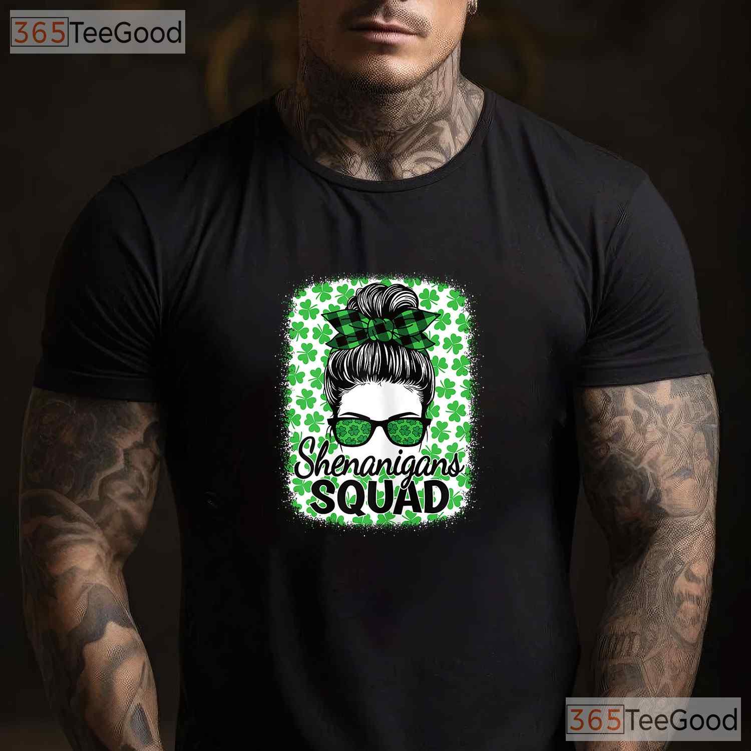 Shenanigans Squad Messy Bun St Patricks Day T-Shirt Women Girls Group Tee