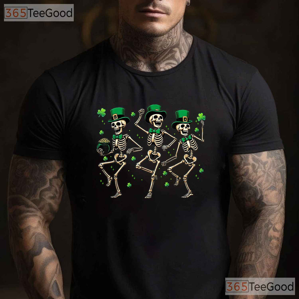 Dancing Skeleton Leprechaun St Patricks Day T-Shirt Funny Dead Inside Tee
