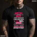 Queens Are Born In May T-Shirt- Elegant Women's May Birthday Party Shirt Gift