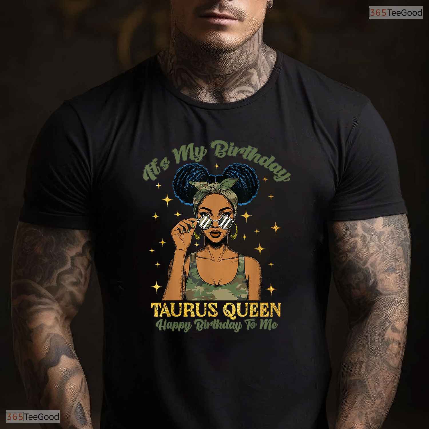 Camo Black Woman Afro Taurus Queen T-Shirt- Unique May Birthday Shirt Gift Idea