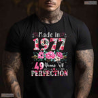 Made In 1977 Floral 49th Birthday Women T-Shirt- Unique May Birthday Shirt Gift