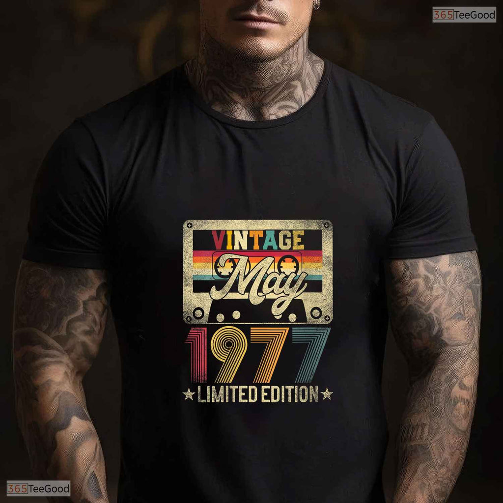 Vintage 1977 Limited Edition V-Neck T-Shirt- Unique May Birthday Shirt Gift Idea