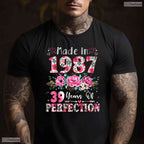 Made In 1987 Floral 39th Birthday Women T-Shirt- Unique May Birthday Shirt Gift