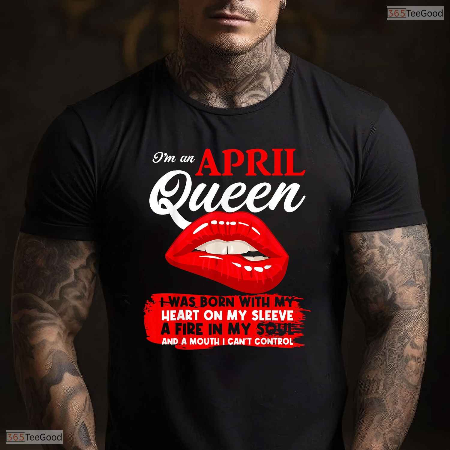 Fierce Queen Born In April Birthday T-Shirt Funny Biting Lips Graphic For Her