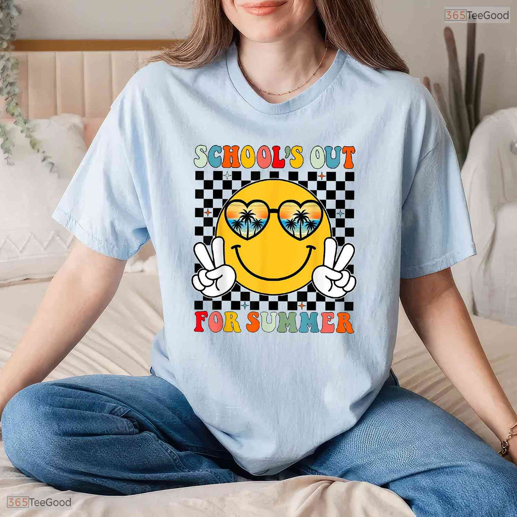 Retro School's Out Summer Break T-Shirt- Teacher May Birthday Shirt For Adults