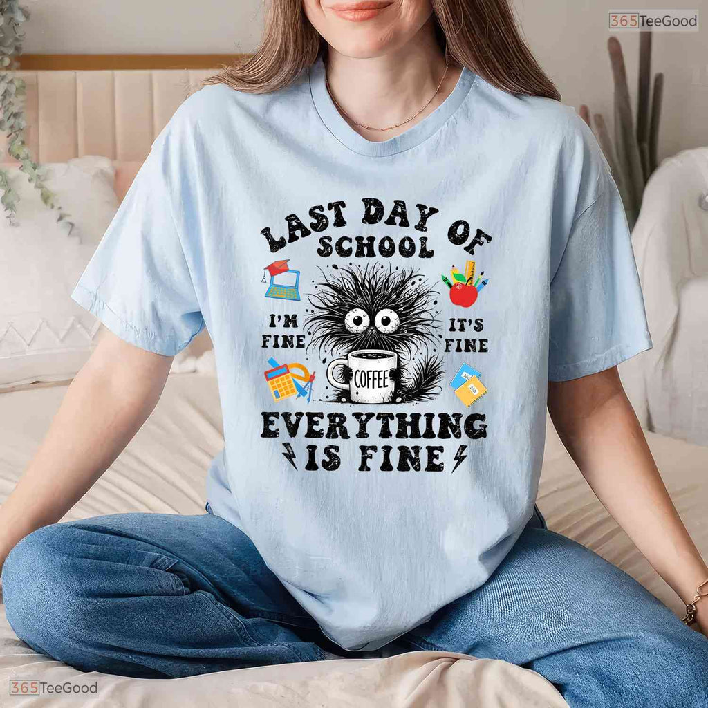 I Survived The School Year Funny Cat T-Shirt- Adult May Birthday Shirt Gift