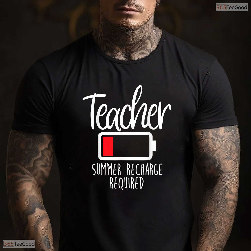 Summer Recharge Required Funny Teacher T-Shirt- Women's May Birthday Shirt