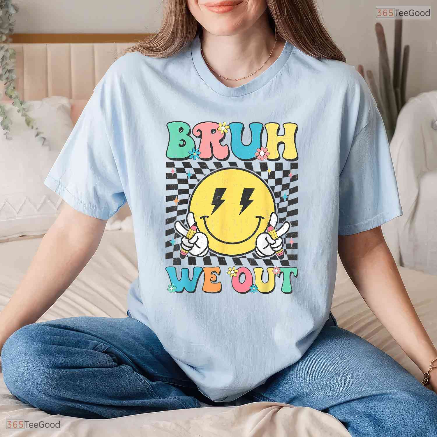 Checkered Bruh We Out Summer Break T-Shirt- Adult May Birthday Shirt Gift
