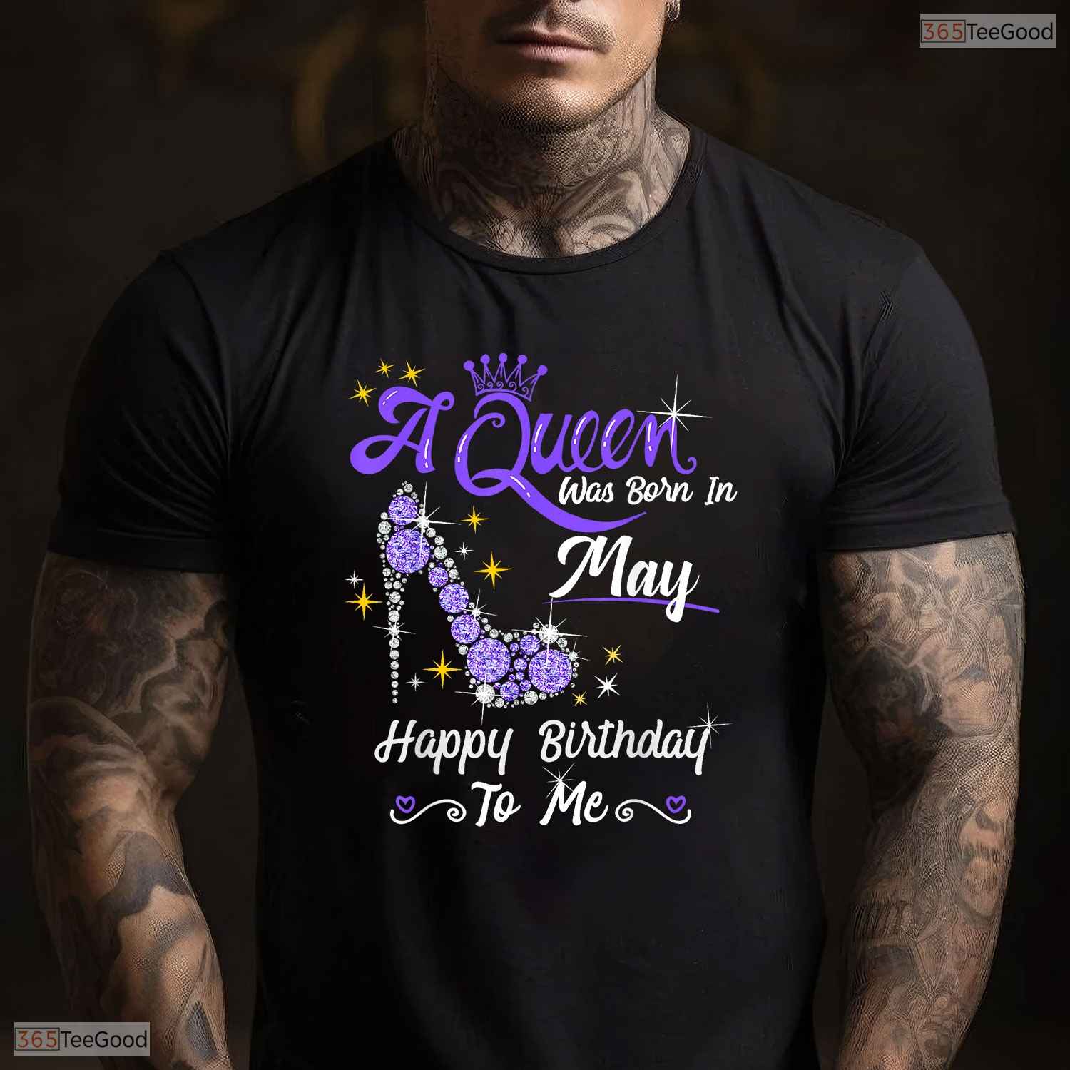 A Queen Was Born In May High Heel T-Shirt- Women May Birthday Shirt Gift