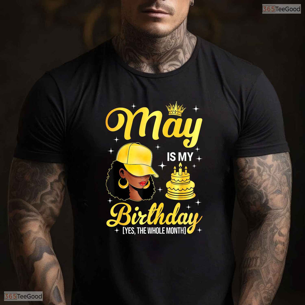 Afro Queen May Is My Birthday T-Shirt- Beautiful May Birthday Apparel For Her