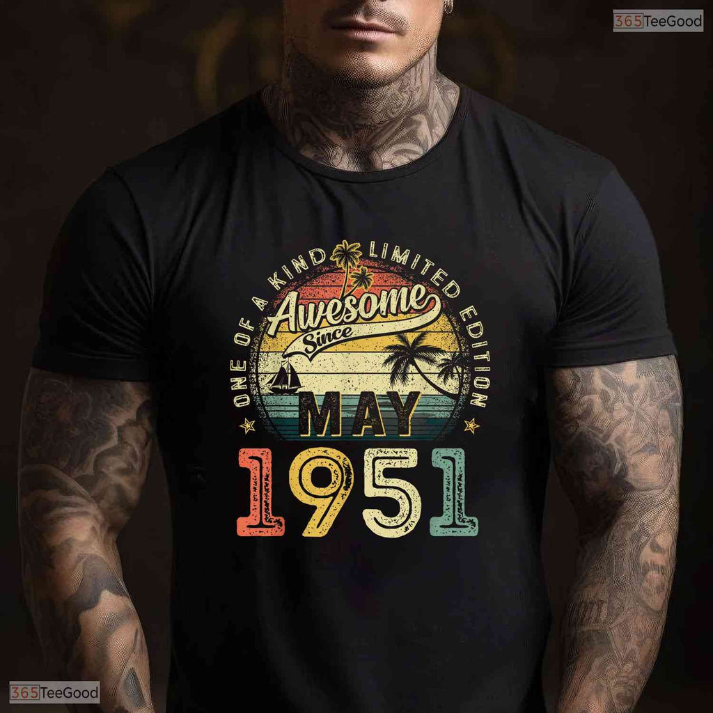 Vintage Awesome Since May 1951 T-Shirt- 75th May Birthday Celebration Shirt
