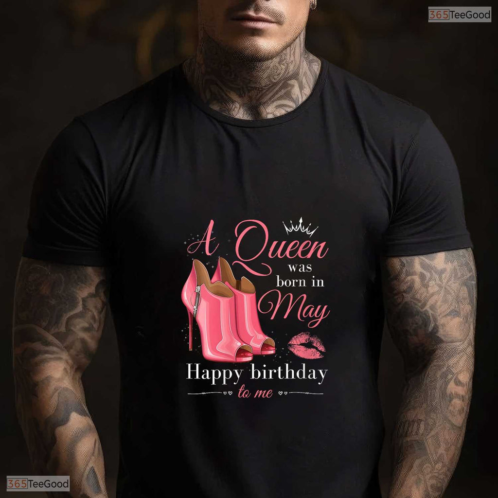 V-Neck A Queen Was Born In May T-Shirt- Unique May Birthday Apparel For Her