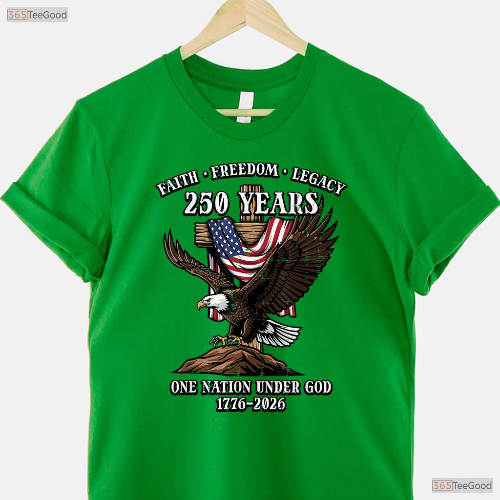 250 Years Faith Freedom Eagle USA Valentine T-Shirt Saltwater Fishing Gifts