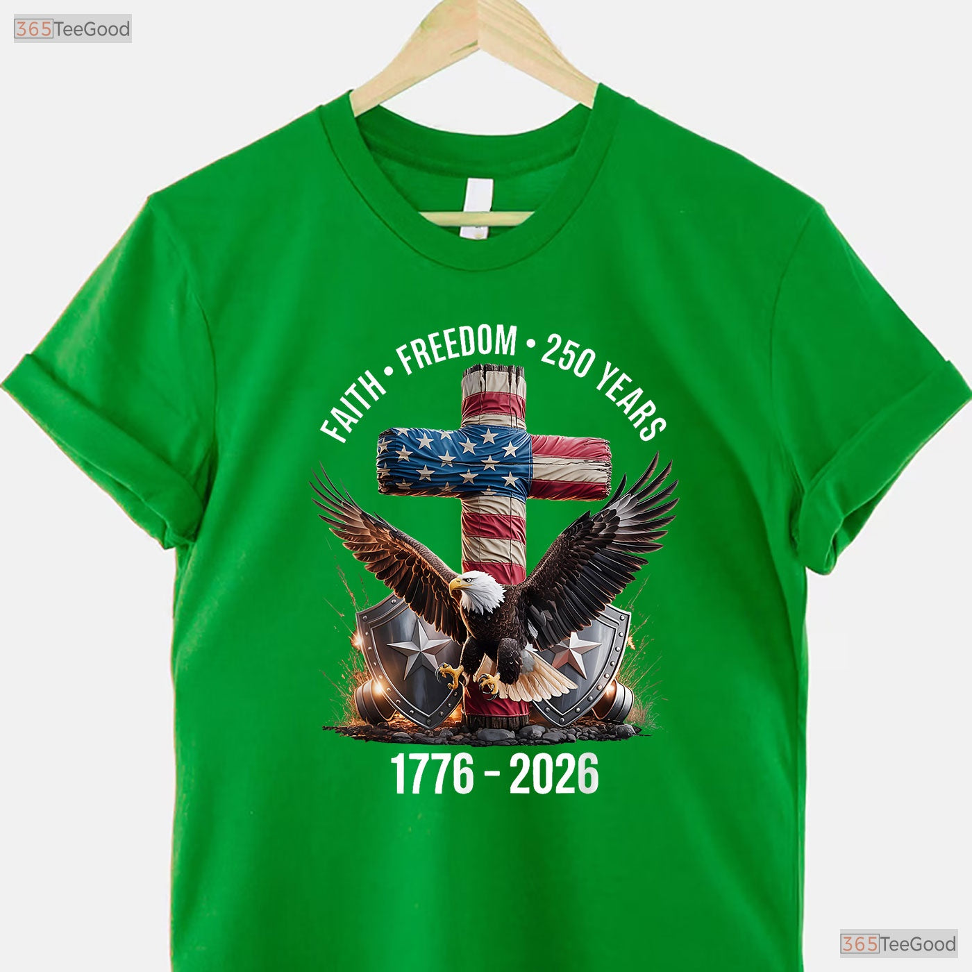 Faith Freedom 250 Years Christian Cross Valentine T-Shirt Fly Fishing Gear