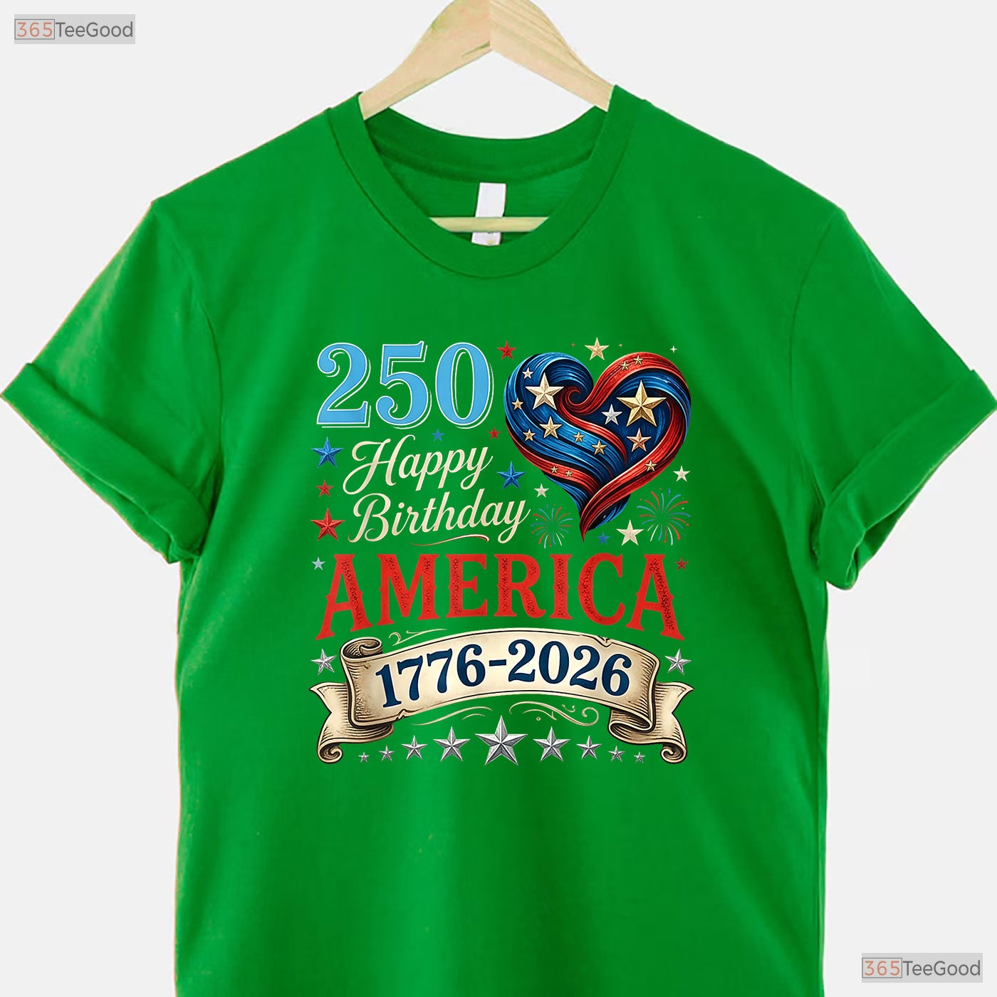 USA Hearts 1776 2026 250th Birthday Valentine T-Shirt Deep Sea Fishing Gear