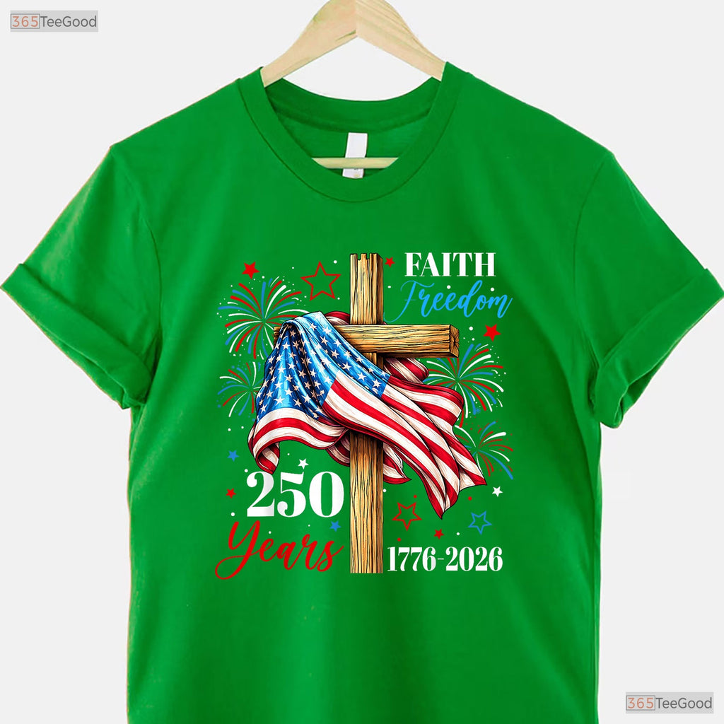 250 Years Faith Freedom USA Cross Valentine T-Shirt Offshore Fishing Apparel