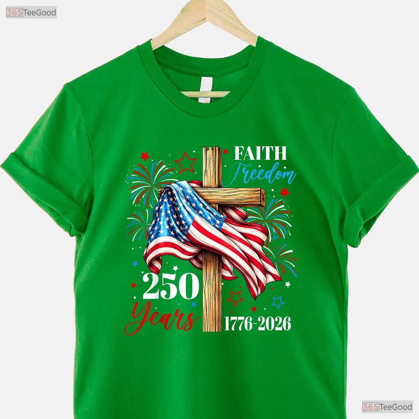 250 Years Faith Freedom USA Cross Valentine T-Shirt Offshore Fishing Apparel