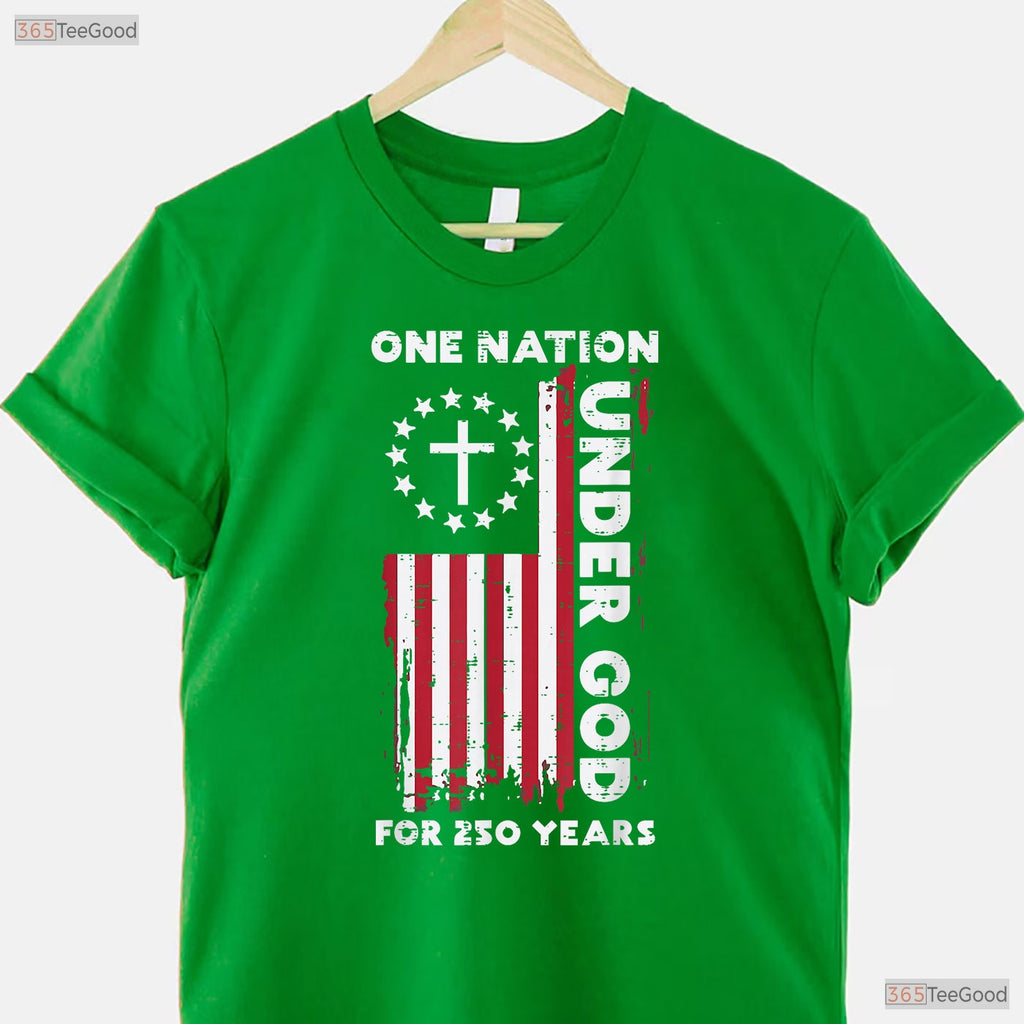 250 Year USA Flag Christian God Valentine T-Shirt- Trout Fishing Apparel Men