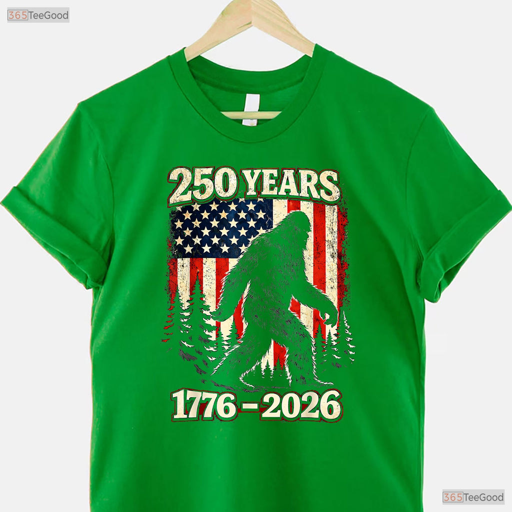 250th Anniversary Big Foot USA Independence Valentine T-Shirt Lake Fishing