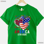 Flag Heart Leopard 1776 2026 250th Birthday Valentine T-Shirt Muskie Fishing