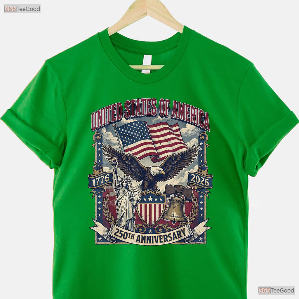 American 250th Flag Liberty Eagle Valentine T-Shirt River Fishing Shirts Men