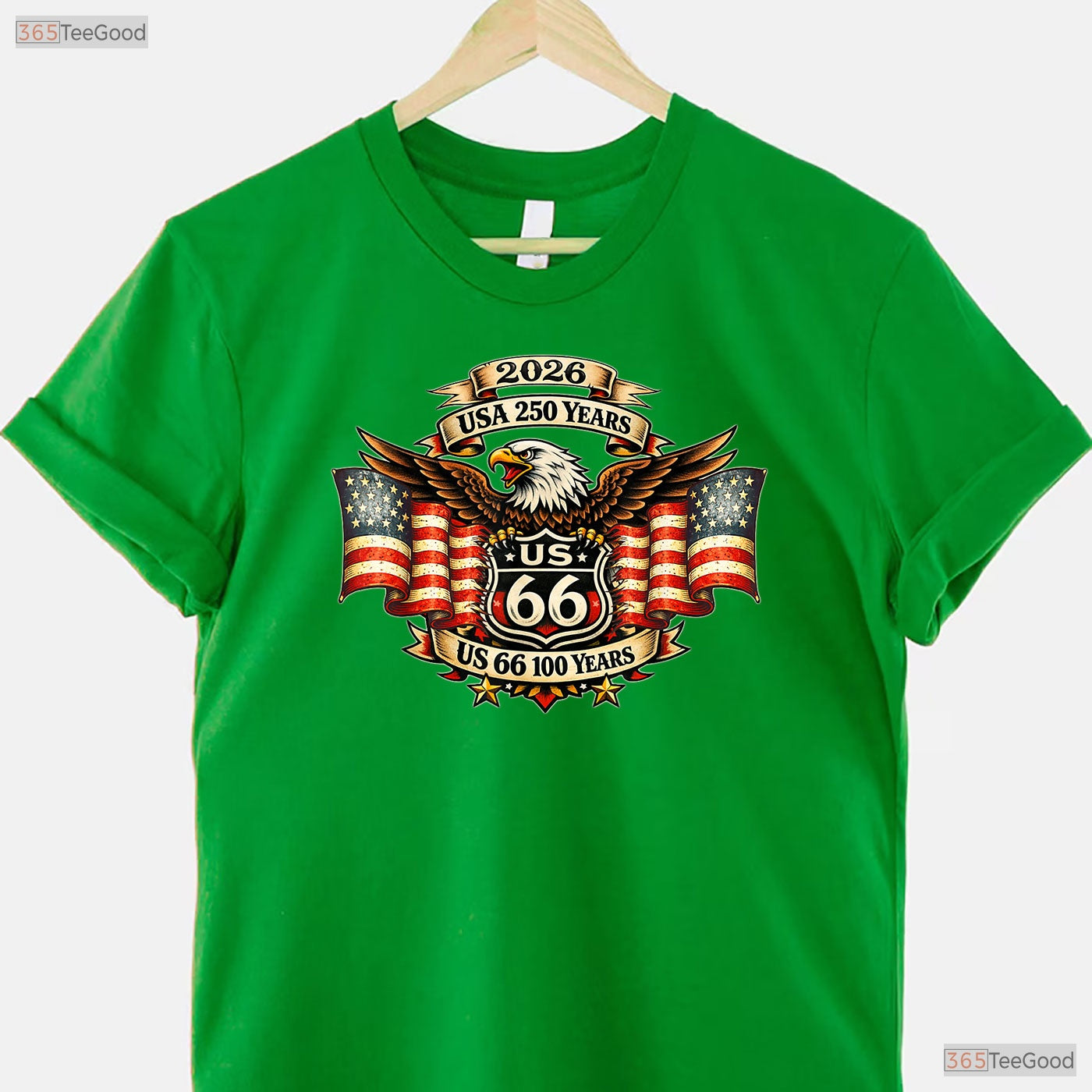 USA 250 Highway 66 Mother Road Eagle Valentine T-Shirt Lake Fishing Gear For Men