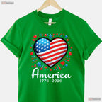 America US Flag Heart 250th Anniversary Valentine T-Shirt Surf Fishing Shirts Men