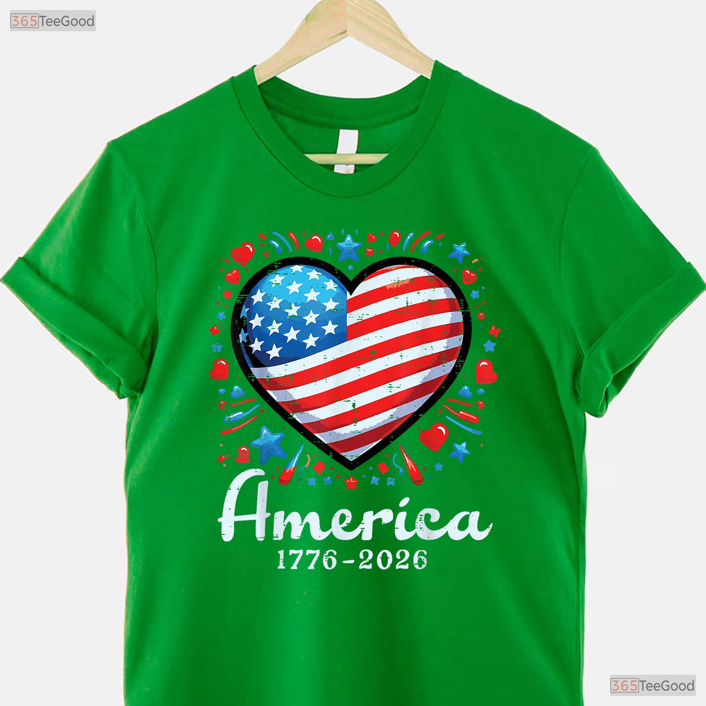 America US Flag Heart 250th Anniversary Valentine T-Shirt Surf Fishing Shirts Men