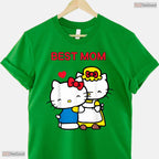 Cute Japanese Cat Best Mom Shirt Sweet Pink Bow Kawaii Cat Mothers Day T-Shirt