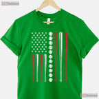 Patriotic Baseball 4th Of July T-Shirt Men Boys USA American Flag Sport Tee
