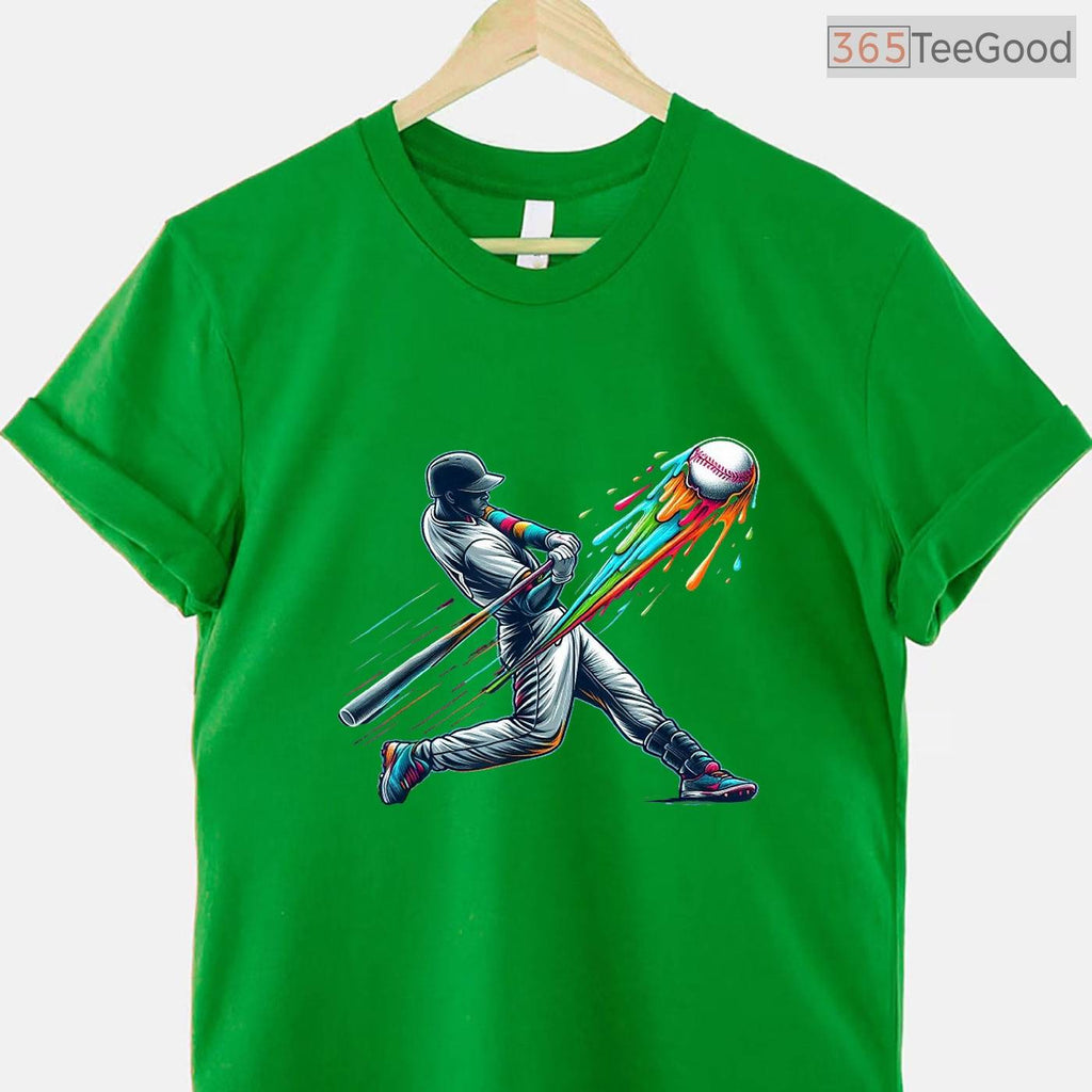 Cool Baseball Player Drip T-Shirt Youth Boys Melting Graphic Sports Apparel