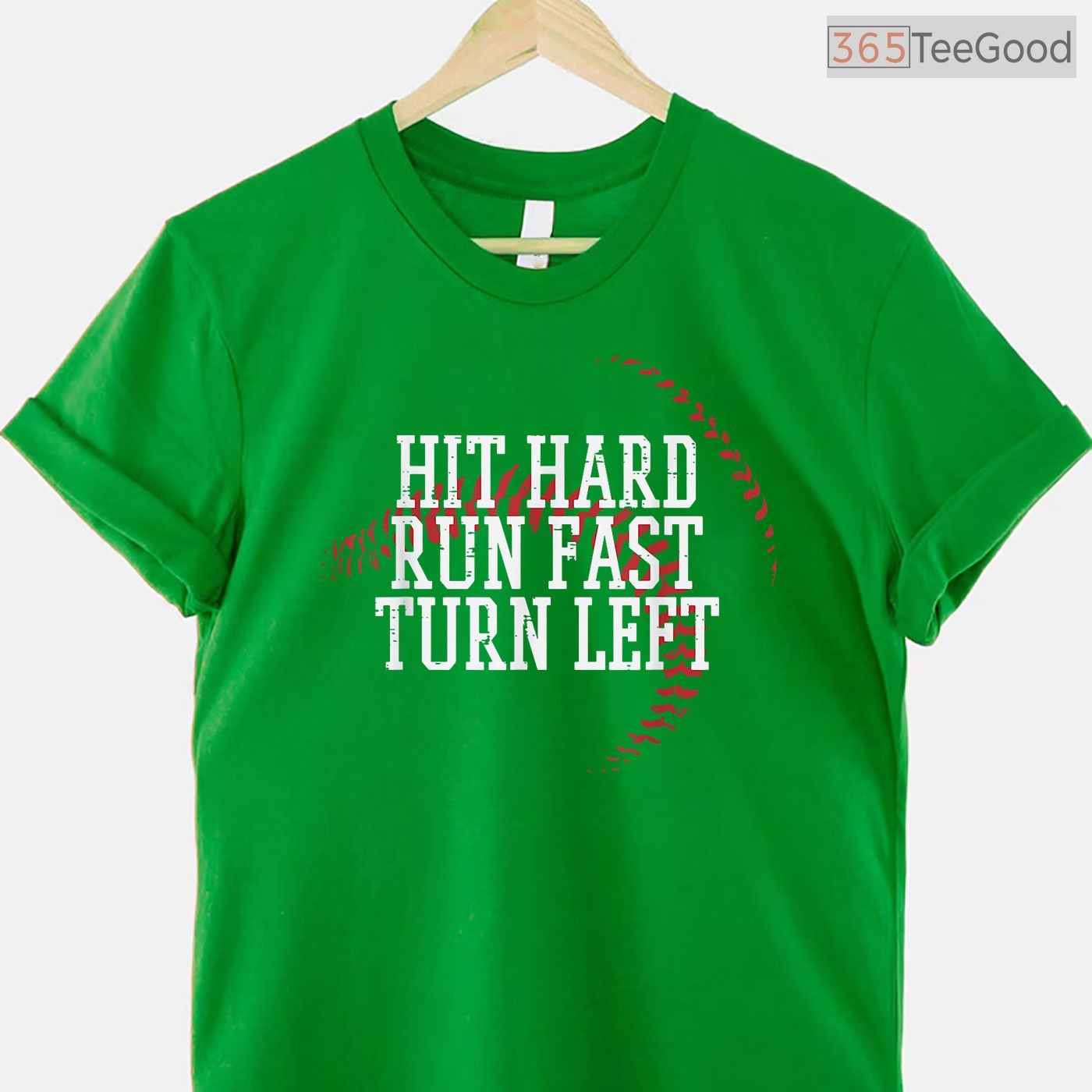 Baseball Hit Hard Run Fast Turn Left T-Shirt Men Boys Kid Teen Youth Apparel