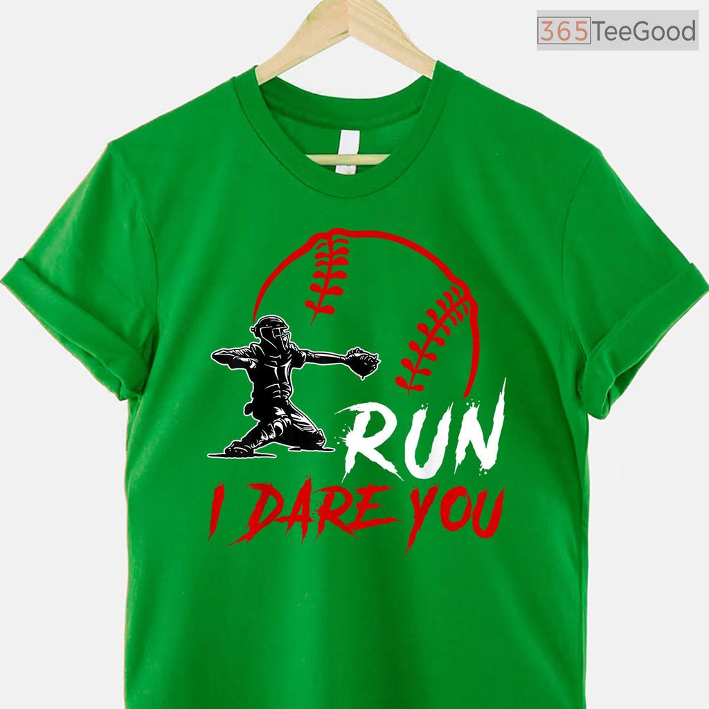 Run Steal I Dare You Humor Baseball Catcher T-Shirt Vintage Distressed Gift