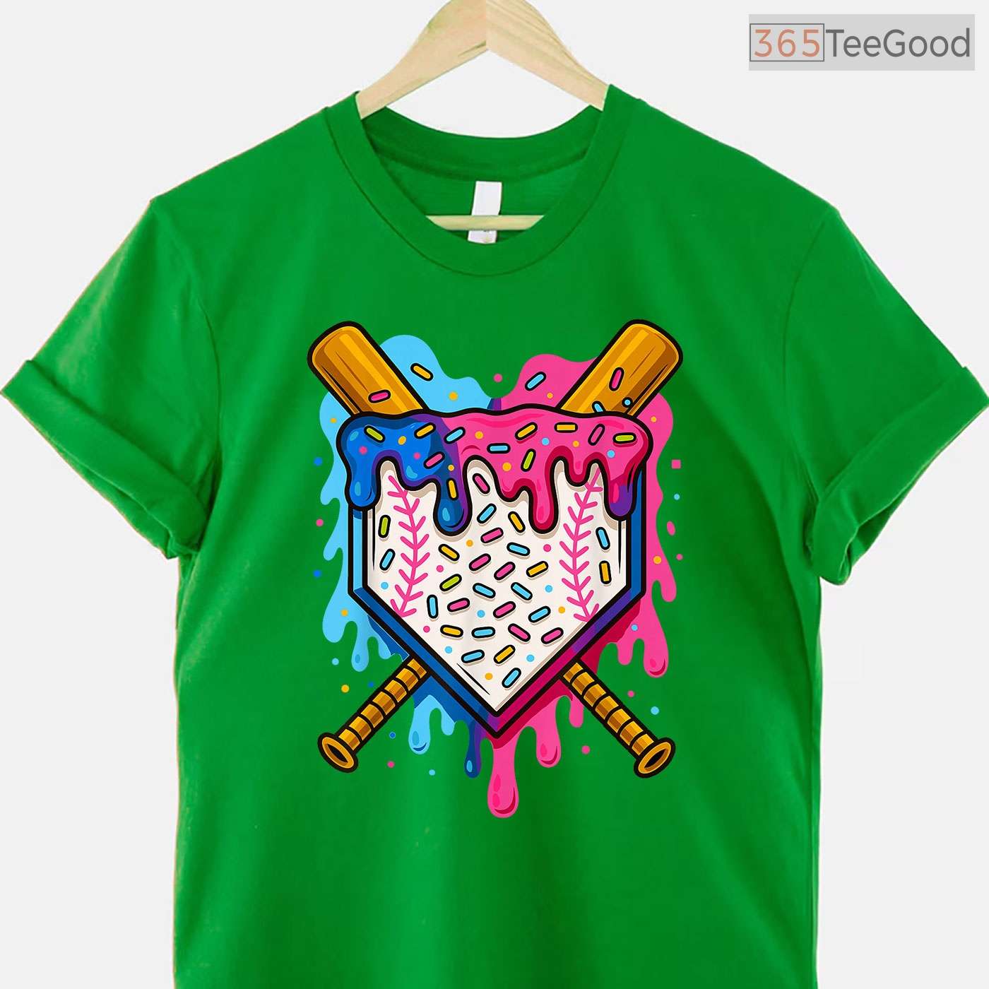 Baseball Boys Ice Cream Drip T-Shirt Cool Youth Sports Graphic Novelty Gift